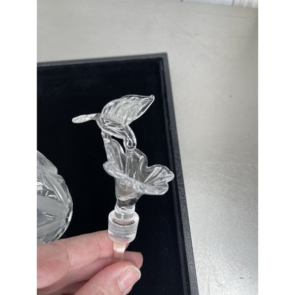 Vintage Perfume Glass Bottle Etched Clear With Hummingbird Stopper - Picture 4 of 6
